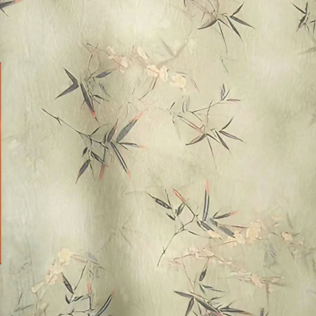 浅绿竹叶花国风仿香云纱中式时装时尚面料（不支持7天无理由）