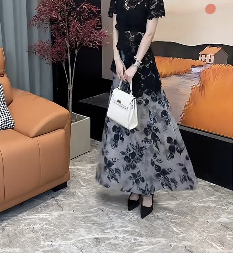六金定制--[JS55]法式复古气质百搭高腰碎花修身显瘦A字半身裙女