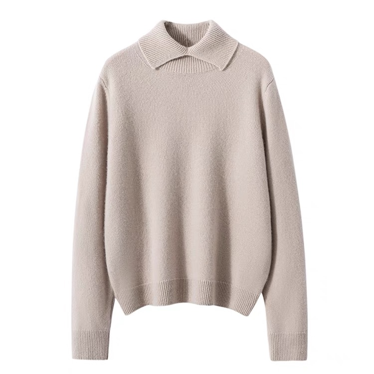 【奶芙】康赛妮100%纯山羊绒小翻领双股加厚针织衫上衣