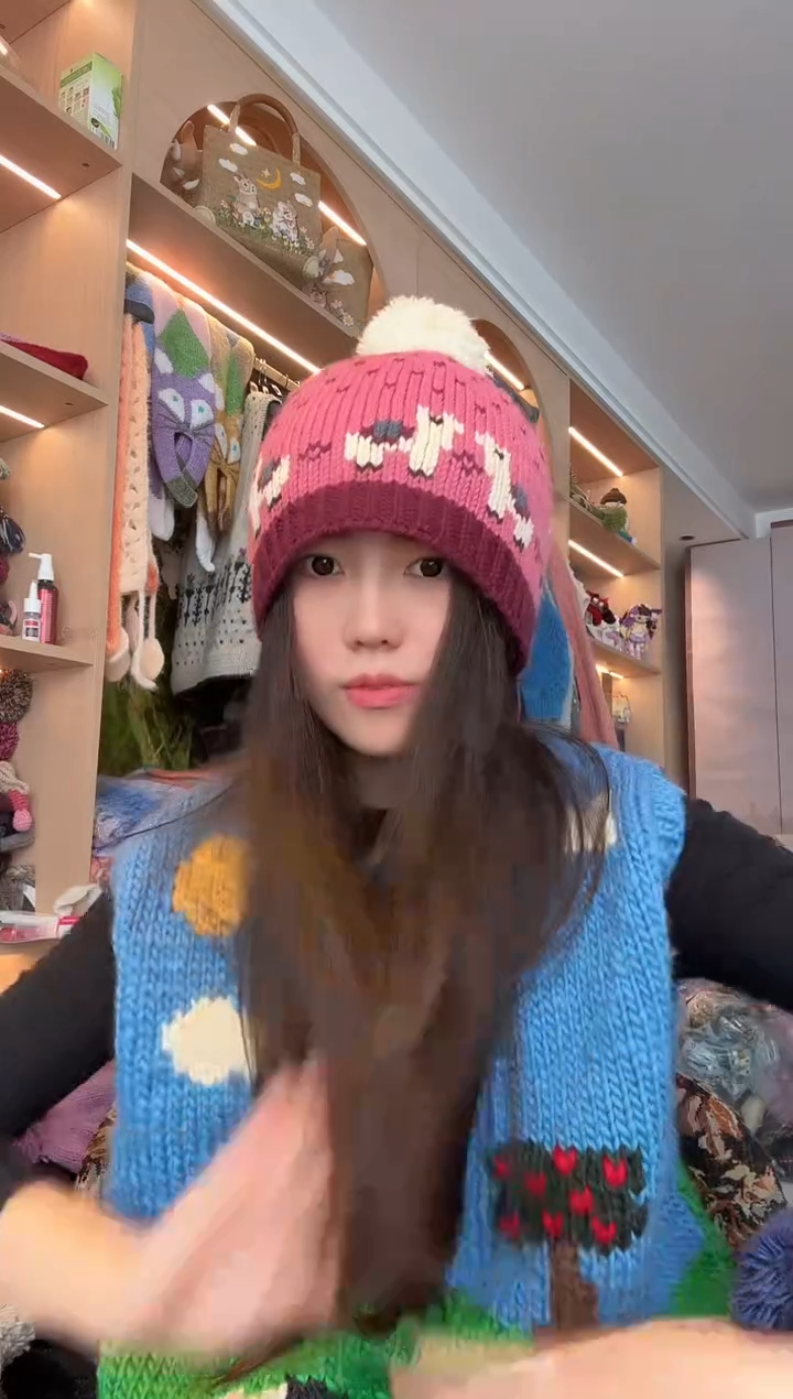 羊毛美利奴粉色羊驼帽