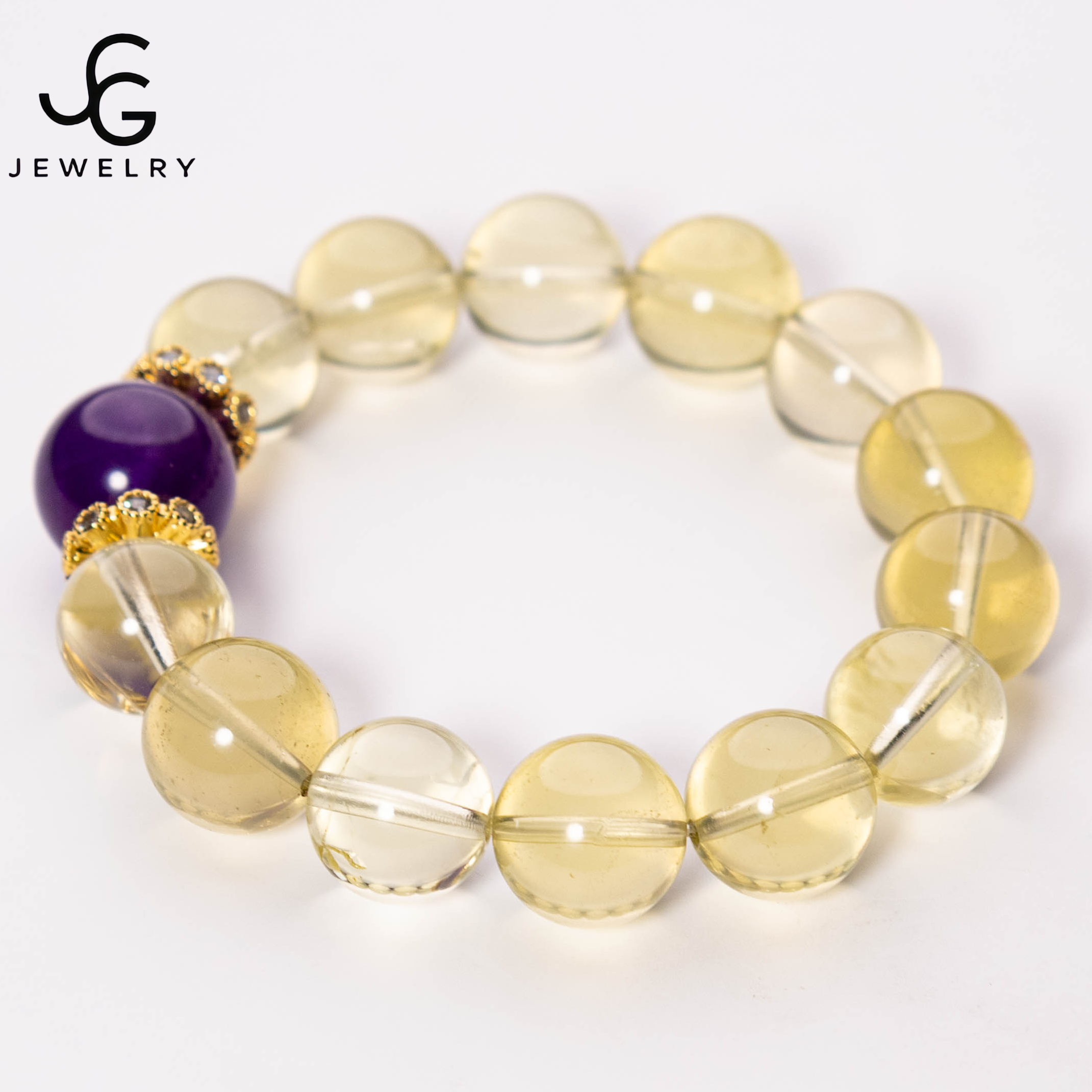 供应链设计款孤品放漏-黄水晶乌拉圭紫水晶手串