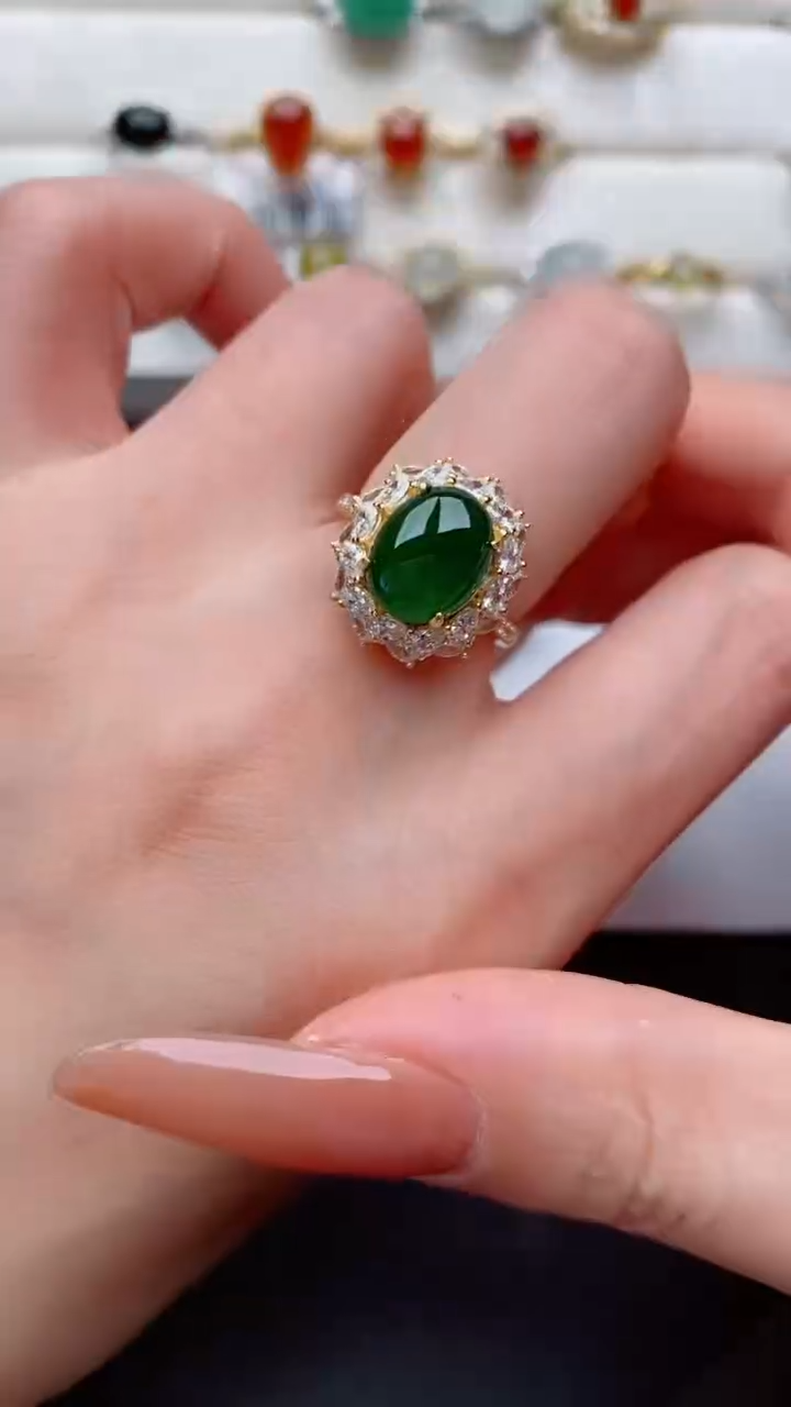 银S925镶嵌戒指翡翠...