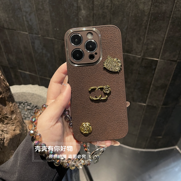 适用苹果华为荣耀oppo/vivo小米手机壳猫咪山茶花月坑纹防摔手链