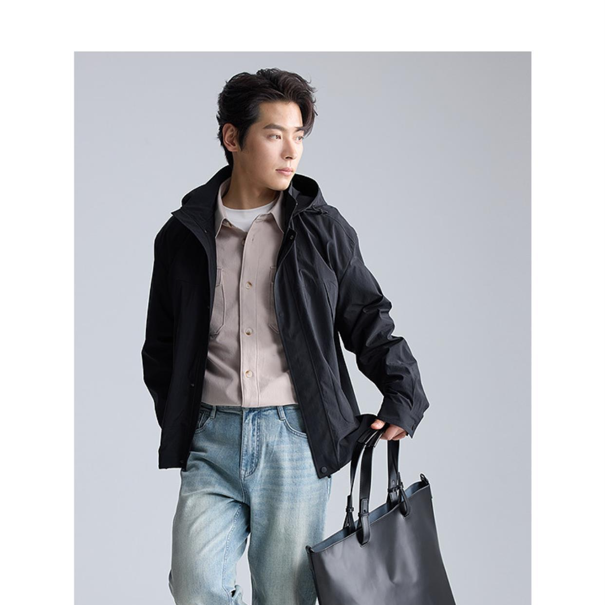 利郎春秋户外防风连帽休闲通勤商旅情侣冲锋衣茄克