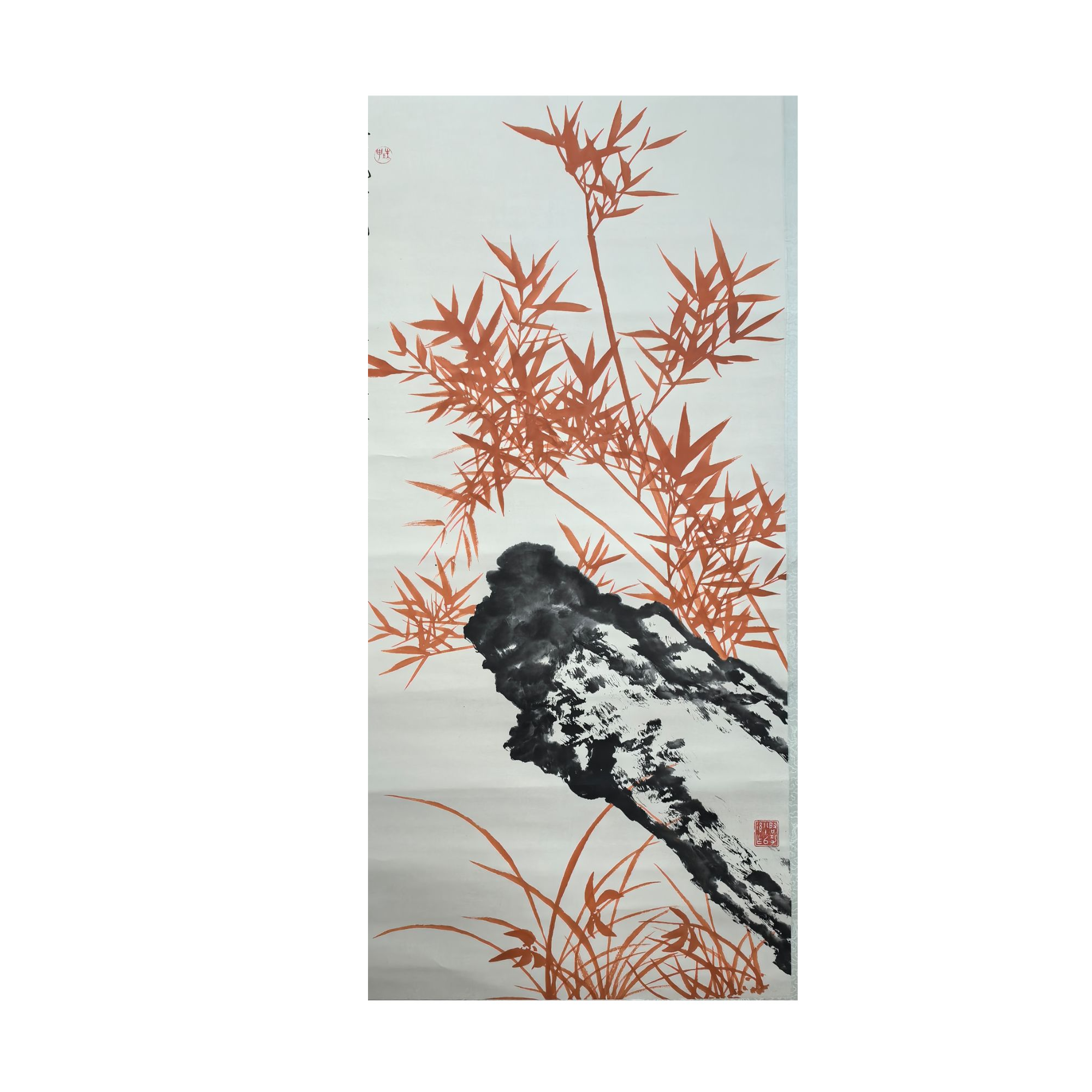 LOT.024 元白 红竹 纸本设色立轴 97*49cm 40