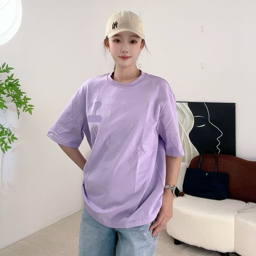 刺绣韩版老钱风竹节棉T恤高智淡人风圆领时尚短袖