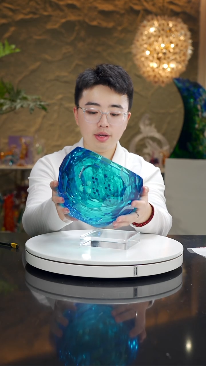 琉璃手工艺品宝石蓝切面聚宝盆