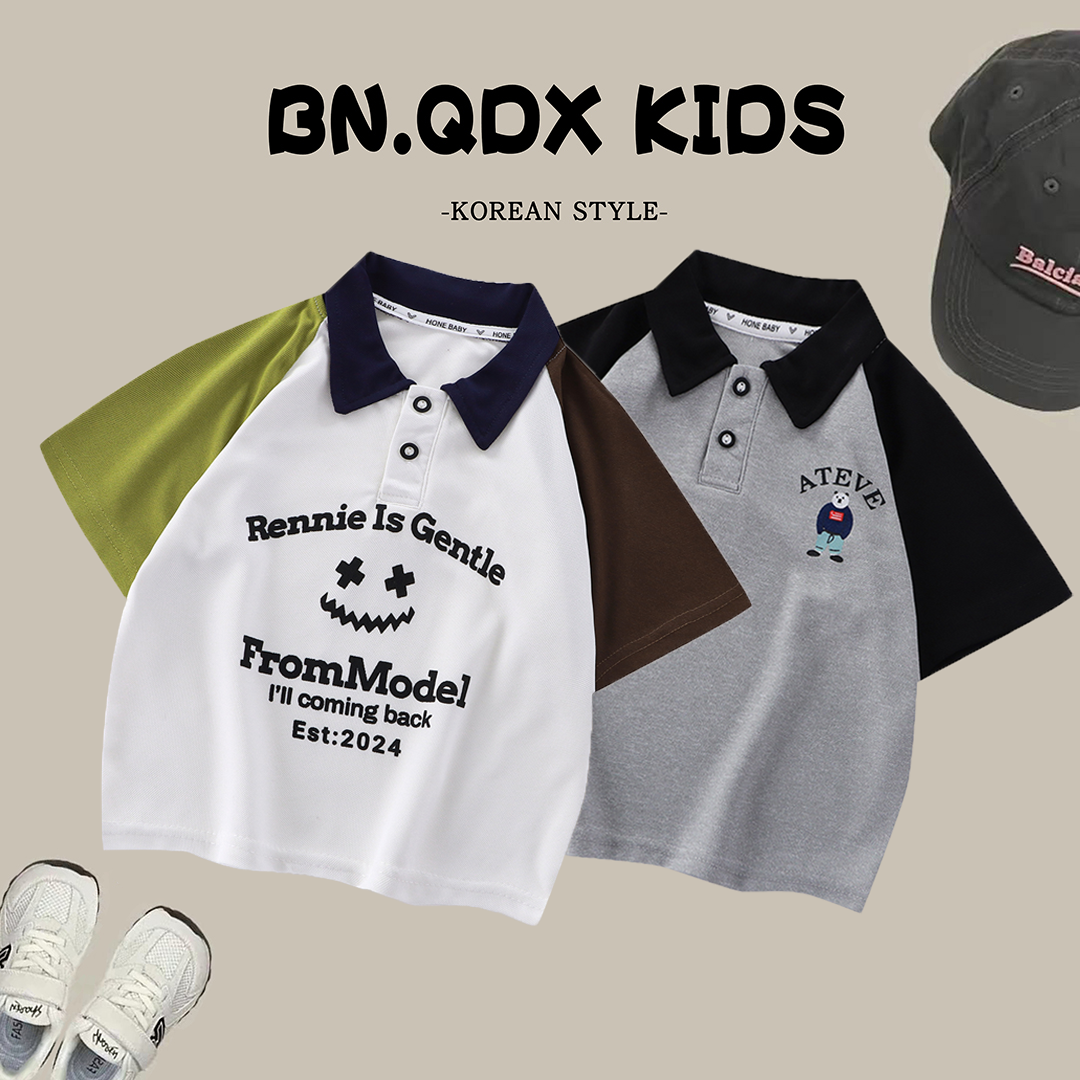 儿童翻领T恤夏季新款男女童夏装上衣潮童韩版百搭时尚短袖撞色