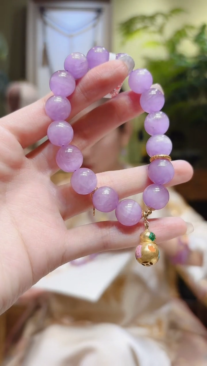 【闪购商品】锂辉石手串18K金镶嵌葫芦提溜紫锂辉手串2号