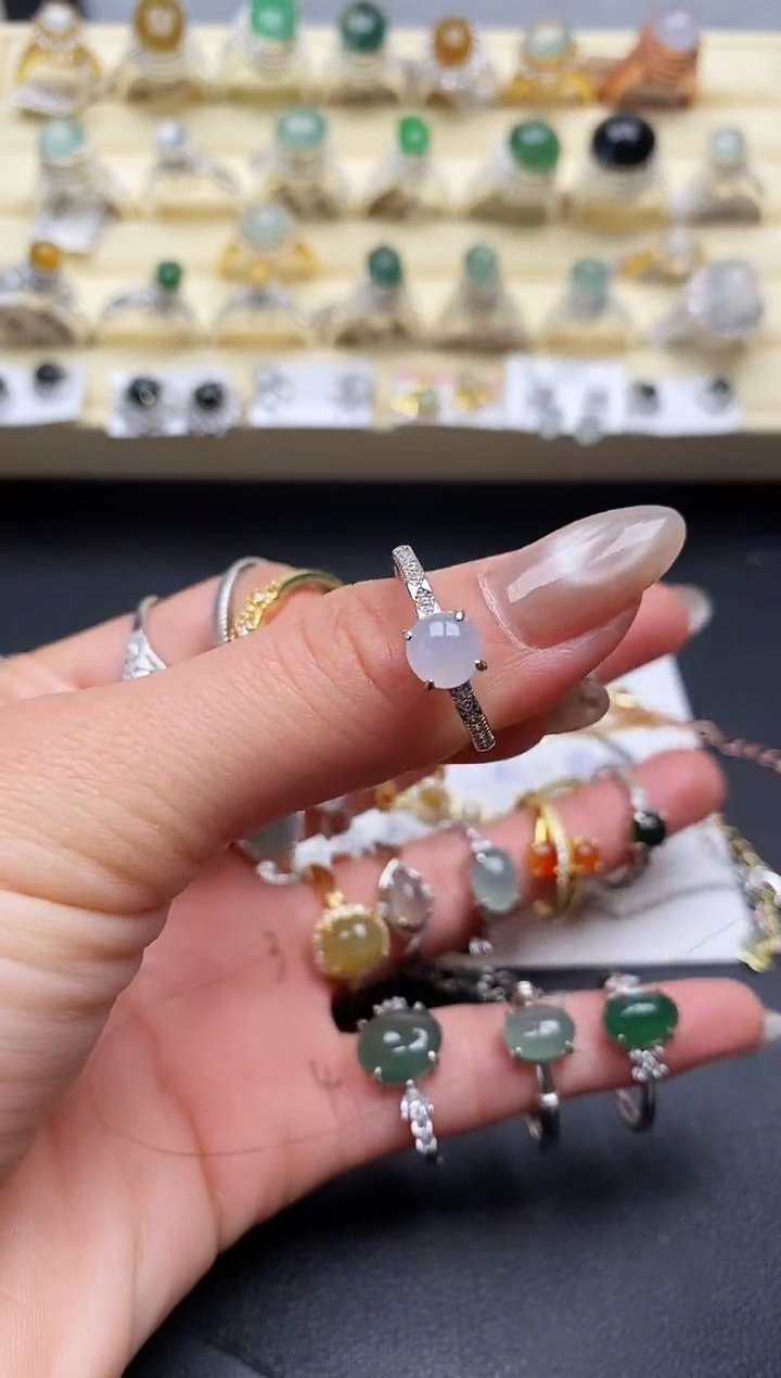 【闪购商品】翡翠戒指银S925镶嵌缅甸翡翠1  6+6