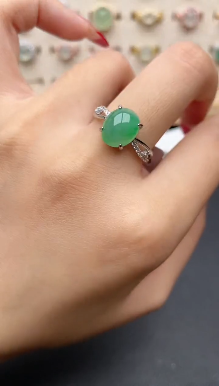 【闪购商品】翡翠戒指银S925镶嵌一物一证一礼盒