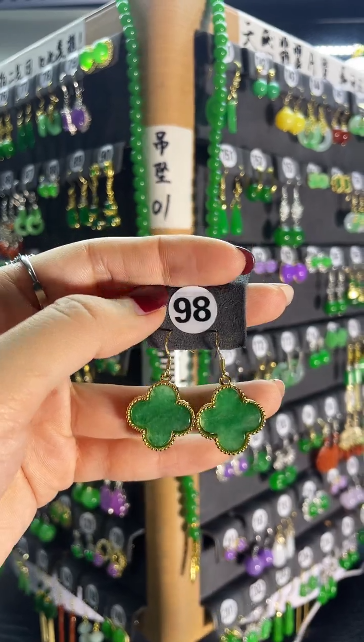 【闪购商品】翡翠耳饰银S925镶嵌98..