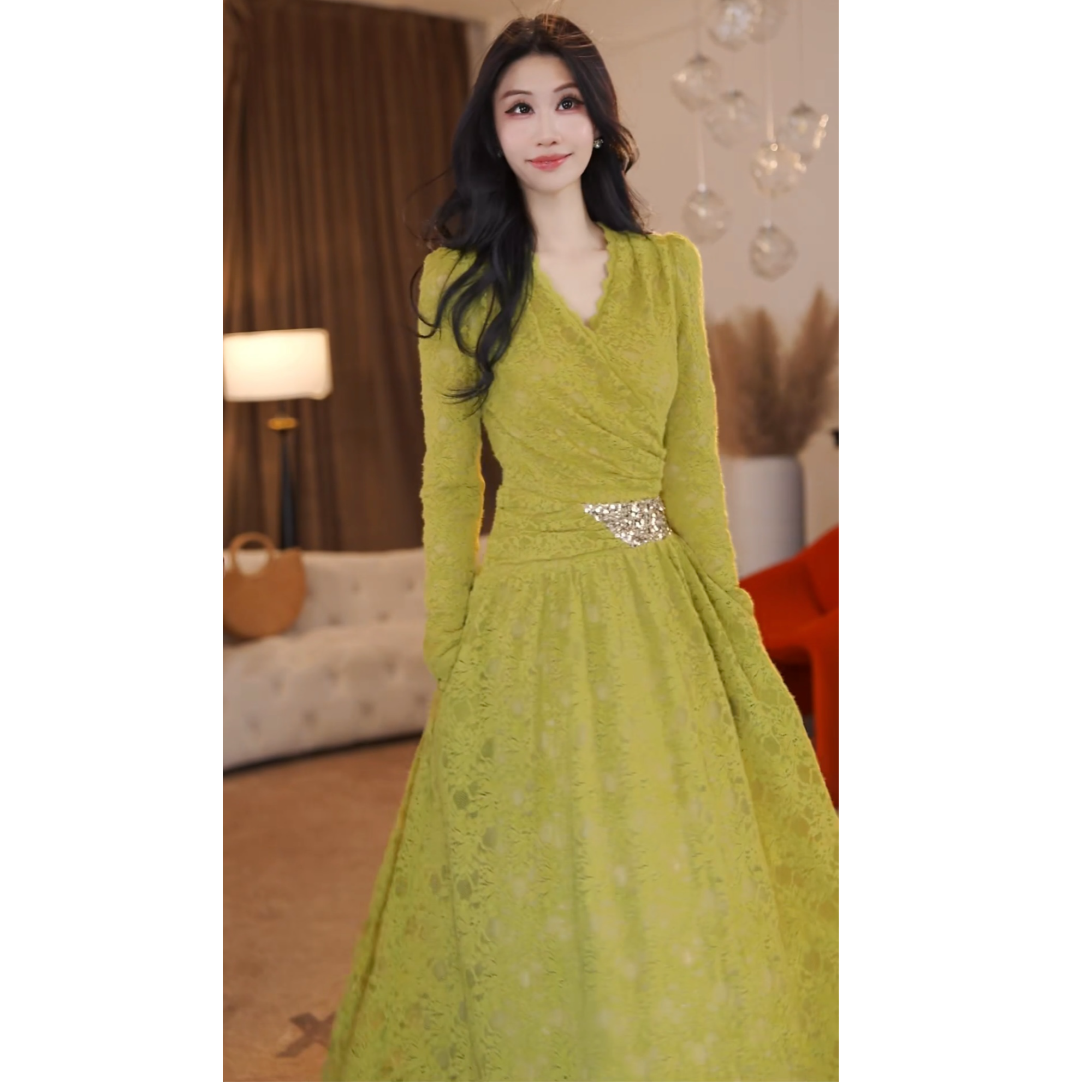 【可可专属】 洛杉矶星光 法式高级感轻奢高腰设计显瘦长裙-HZ1223