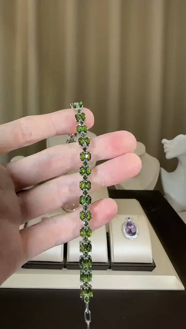 【闪购商品】透辉石手链银S925镶嵌设计款