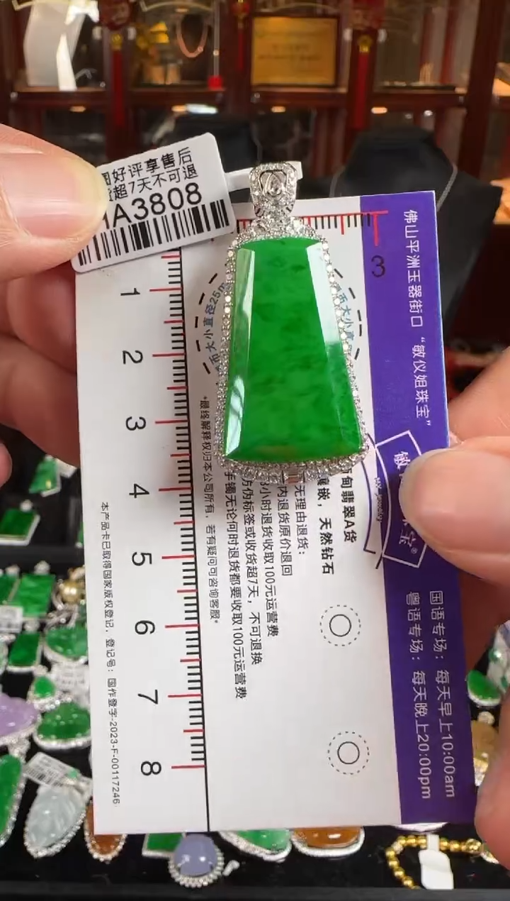 颈饰18K金镶嵌翡翠HA3808辣绿无事牌