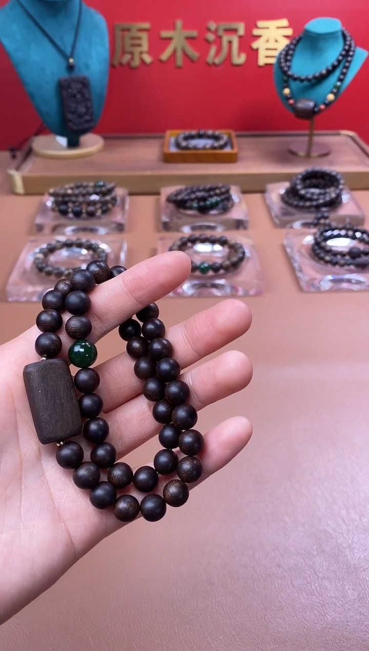【闪购商品】沉香手串P沉水芽庄白棋08两圈+雷击顶珠沉香木雕