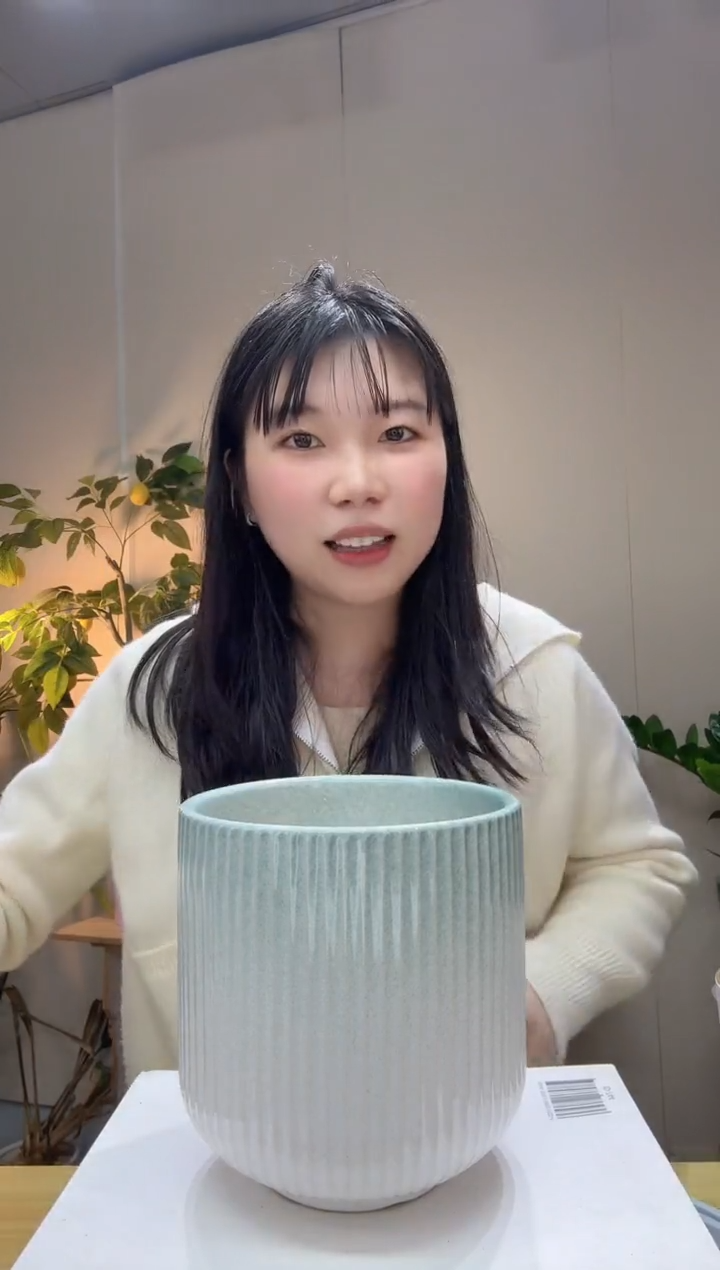 陶瓷花盆渐变绿罗马柱口径15/高度15