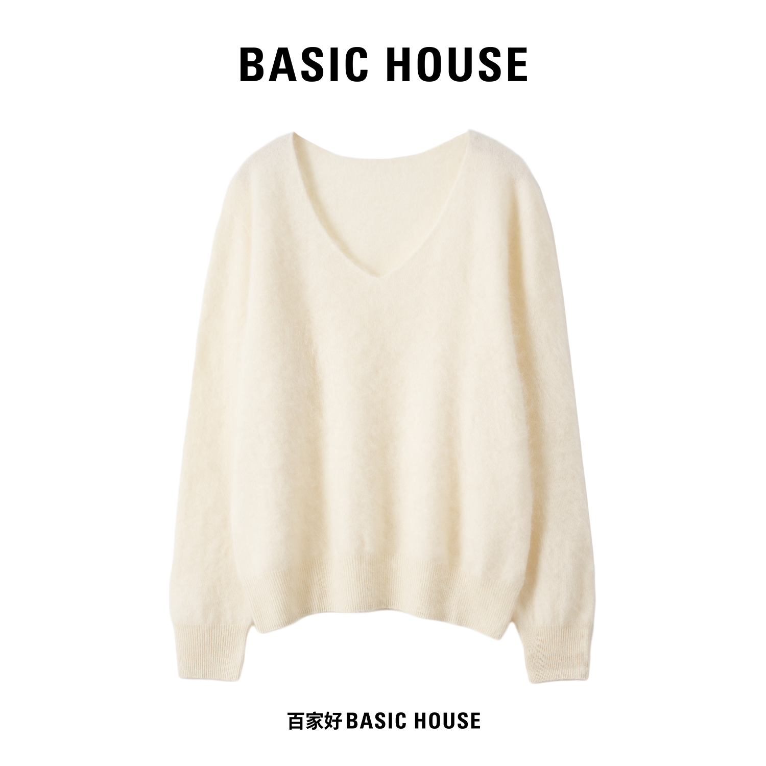 Basic House/百家好2025秋季V领设计感时尚针织衫L402 MM
