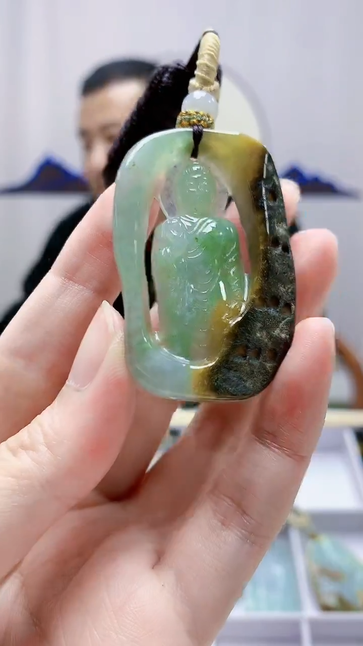 未镶嵌定制翡翠4898zm-毛货挂件佛观天下111