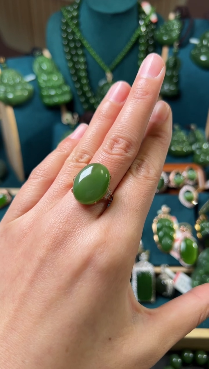 【闪购商品】和田玉（碧玉）戒指银S925镶嵌碧玉