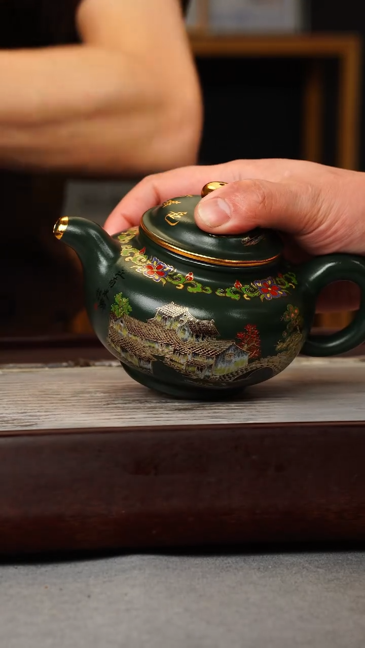 【闪购商品】紫砂茶壶绿泥 掇只 忆江南珐琅彩