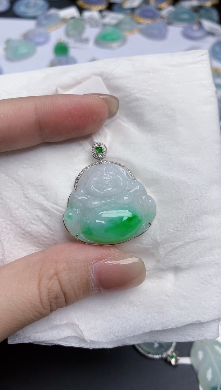 【闪购商品】翡翠颈饰18K金镶嵌天然缅甸翡翠A货