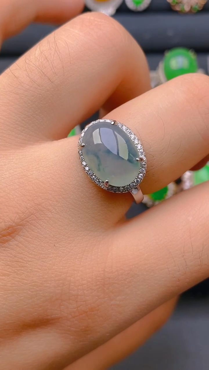 【闪购商品】翡翠戒指银S925镶嵌天然A货翡翠1