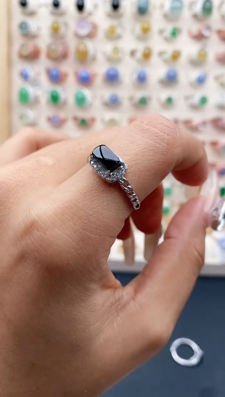 【闪购商品】翡翠戒指银S925镶嵌缅甸天然A货翡翠333  4+10