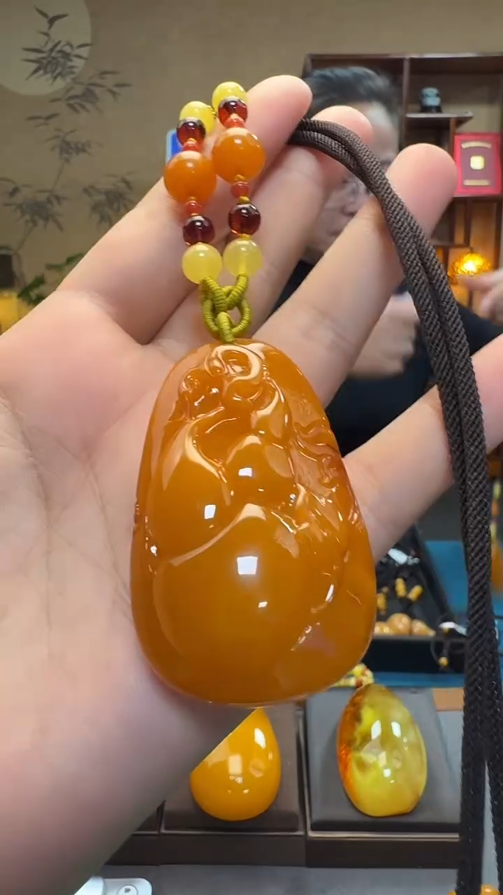 琥珀吊坠(不含链)未镶嵌天然保真蜜蜡葫芦套装（送绳子）