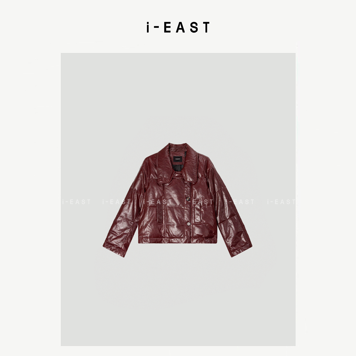 i-EAST 女明星机场秀~极简系腰翻领皮外套-4D PC01