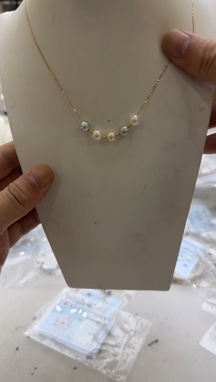 海水珍珠18K金镶嵌吊坠(赠链)7mm 糖果混彩