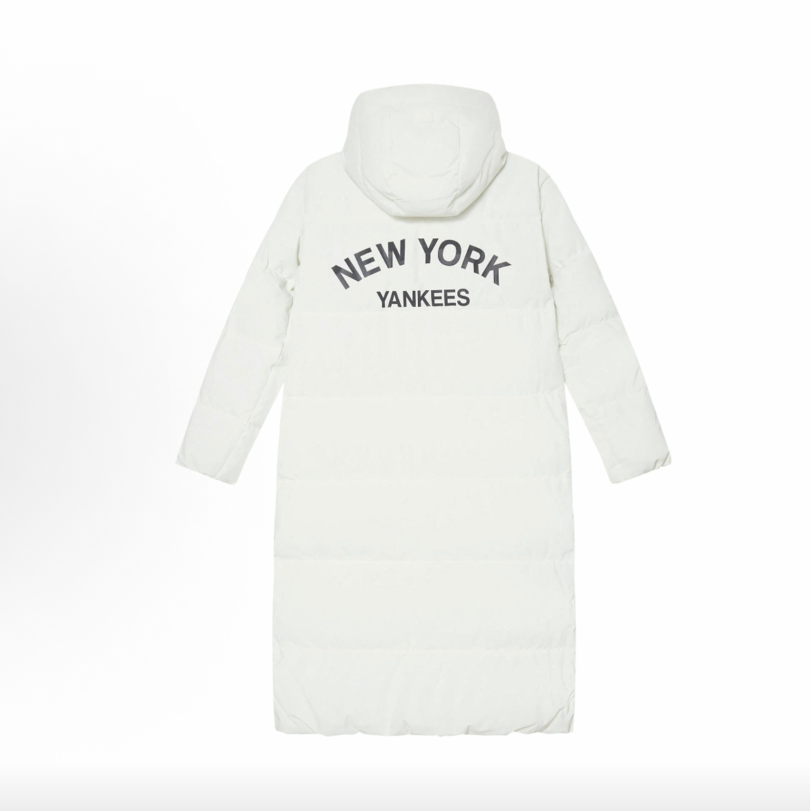 MLB鹅绒学院风字母印花长款连帽防水长袖羽绒服 男女同款 奶油色