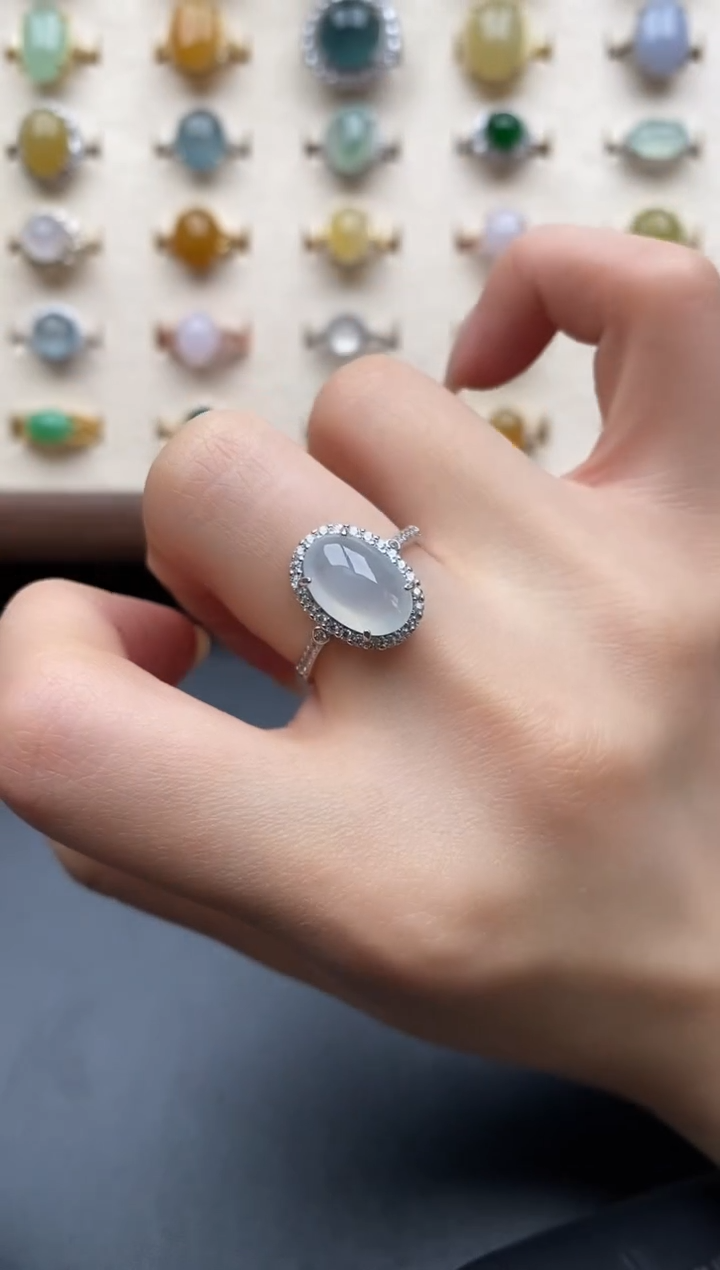 银S925镶嵌戒指翡翠一物一证一礼盒