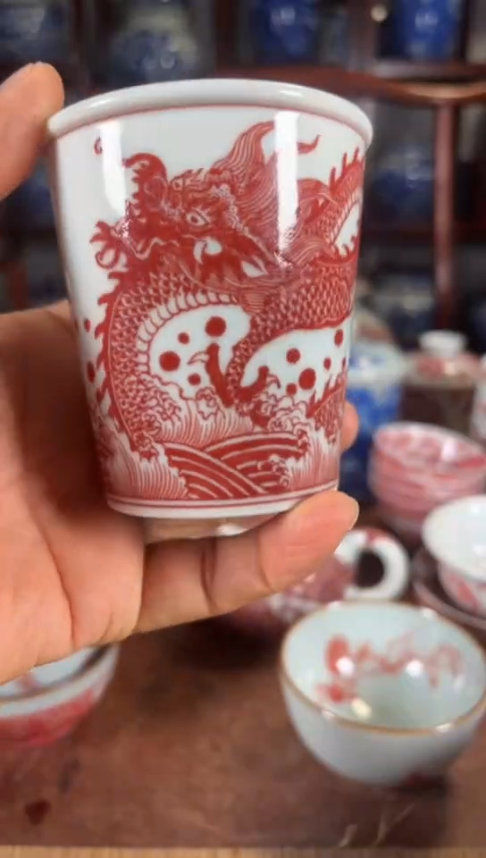 柴窑釉里红龙行天下杯杯