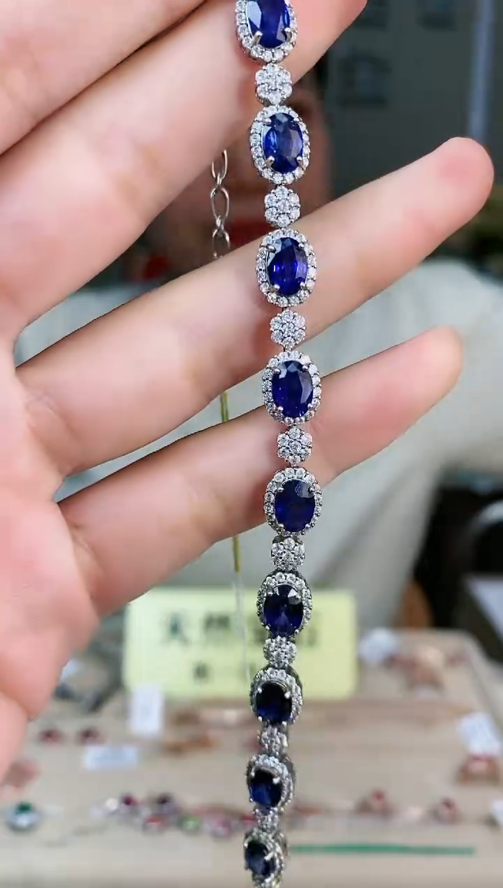 【闪购商品】蓝宝石手链银S925镶嵌手链