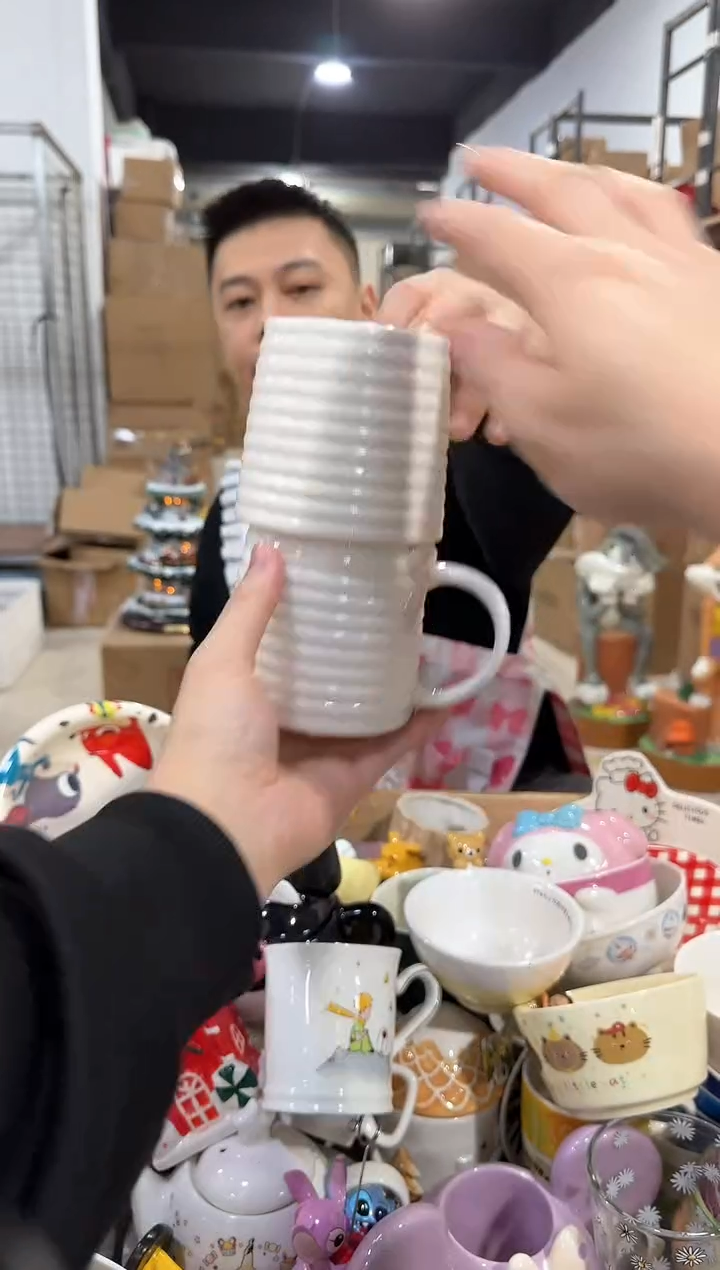 瓷片白色蝴蝶结水杯2件套