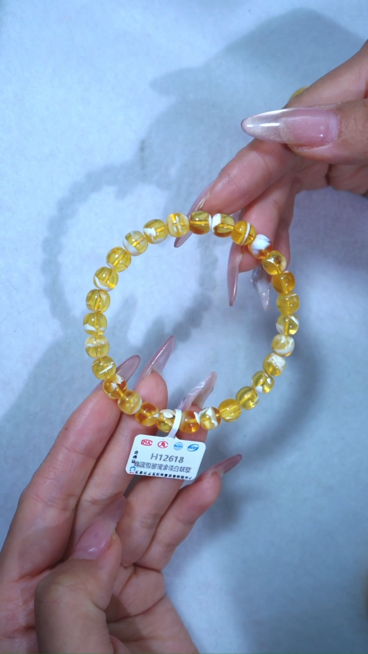 【闪购商品】蜜蜡手链未镶嵌618，7.5mm金漆瓷白溶洞妖孽