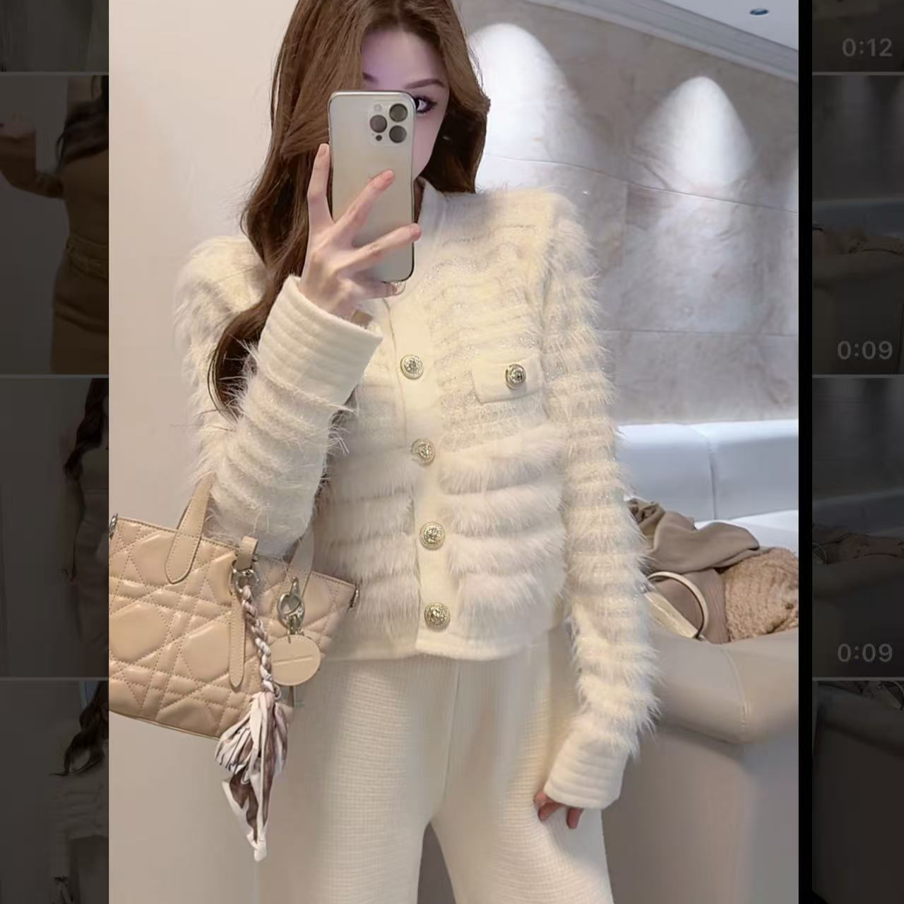 2155 bling bling 小香风拼毛 毛衣 衣长50