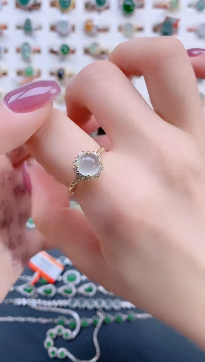 翡翠戒指银S925镶嵌天然翡翠