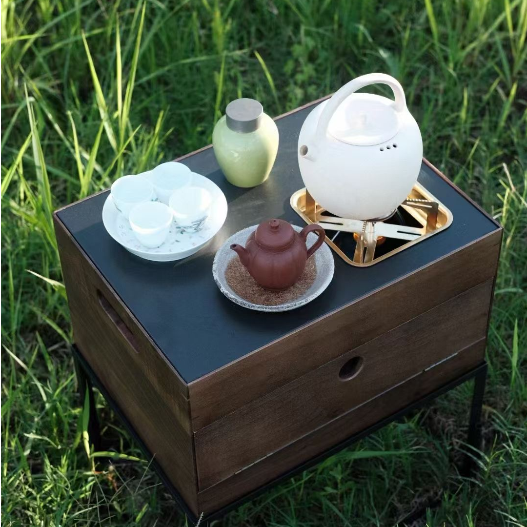 户外折叠茶桌露营喝茶设备多功能小茶桌带炉头便携茶桌可收纳