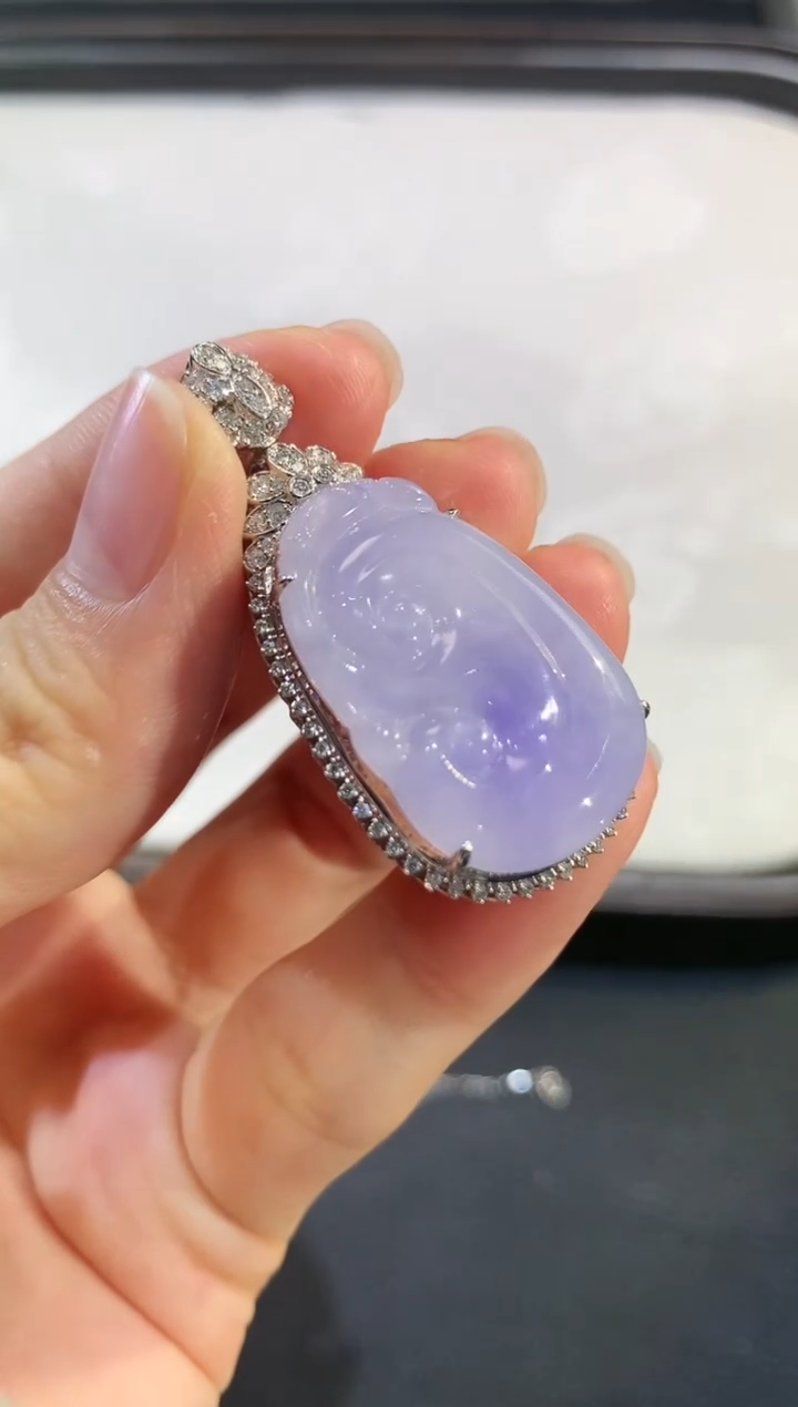 【闪购商品】翡翠吊坠(不含链)18K金镶嵌q85 紫货有色差