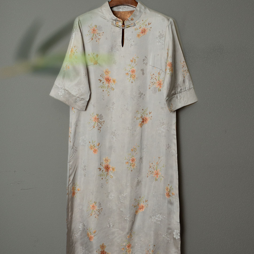 [灰色]夏季新款国风连衣裙7006