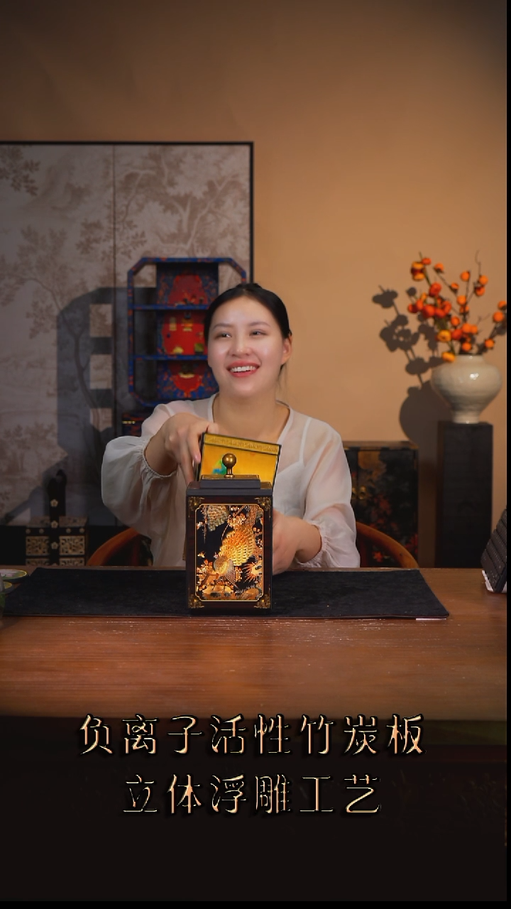 重***虎壹藏贰宝微瑕百鸟朝凤图案宫灯茶叶罐