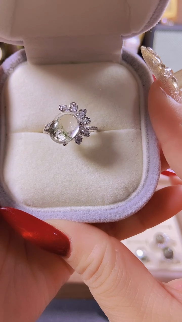 【闪购商品】水晶戒指银S925镶嵌绿幽灵