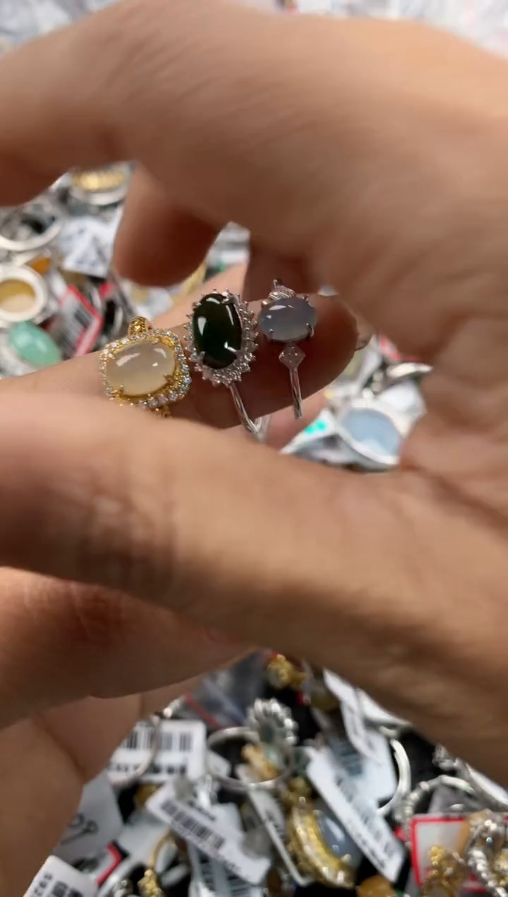 银S925镶嵌戒指翡翠151515---10