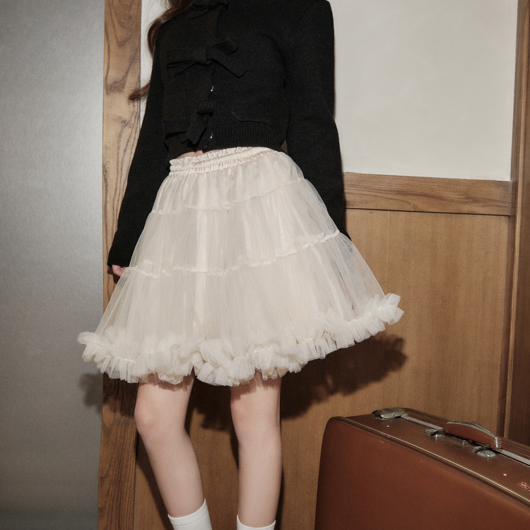 avenement/木耳边裙摆高密度网纱蓬蓬裙a字裙半身裙女秋冬
