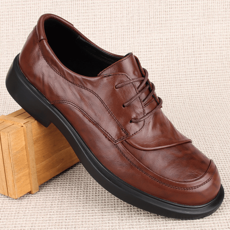 潮牌真皮商务休闲皮鞋压纹头层牛皮软皮软底百搭系带英伦正装男鞋