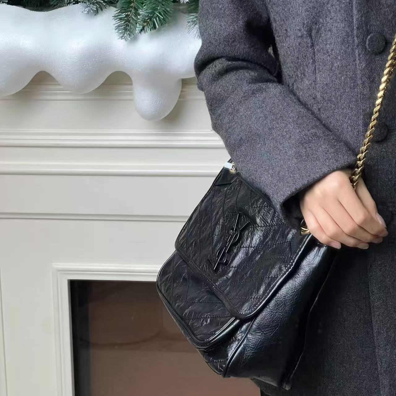 99新 YSL/圣罗兰 niki中号黑金 d扣/甄选