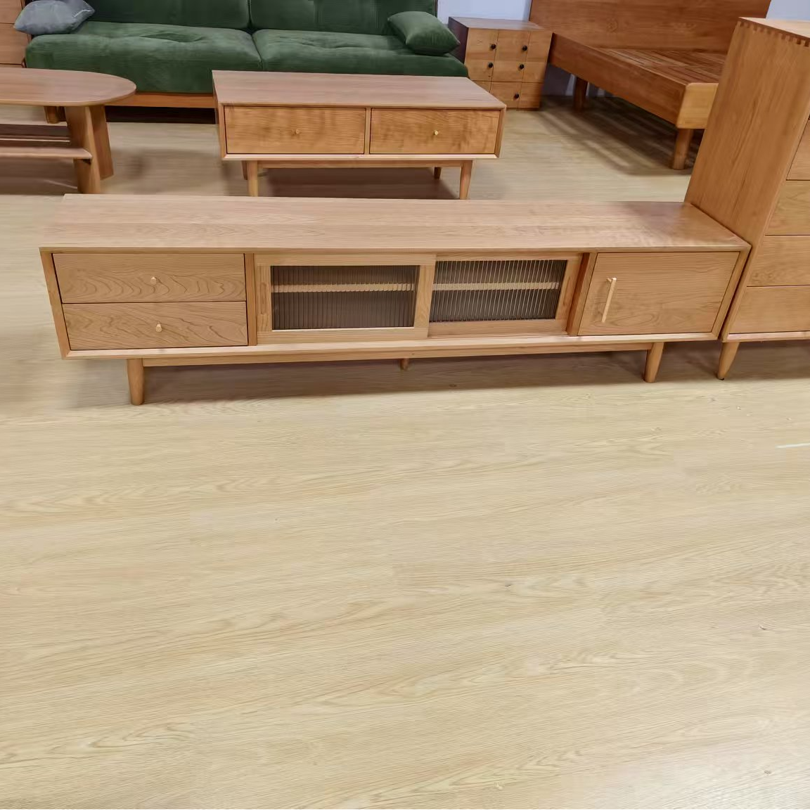 北欧风 FAS级樱桃木实木电视柜 原木收纳柜 组合柜 日式原木色