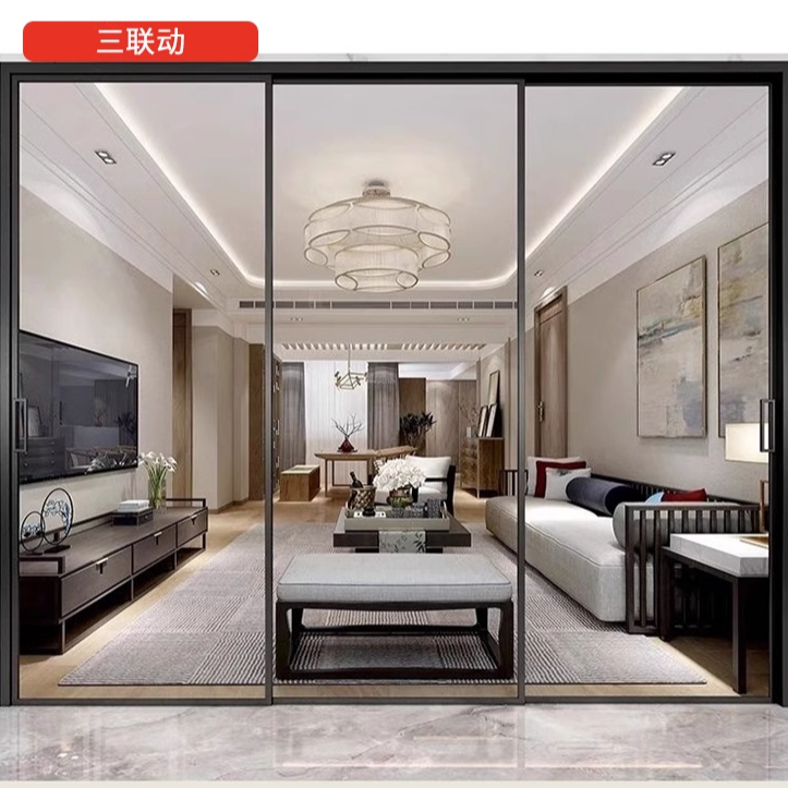 【包安装】2.0轻奢极简极窄合金玻璃推拉卫生间厨房门定制三联动